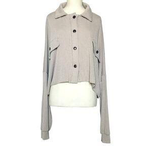 Altar'd State Women’s Ribbed Pocket Cropped Button Down Top Size L Tan